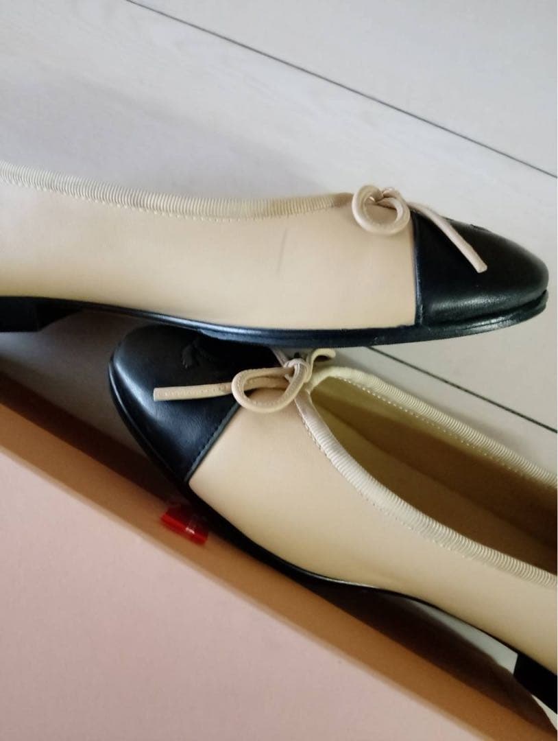 CHANEL シャネル バイカラー リボン バレリーナ フラットシューズ