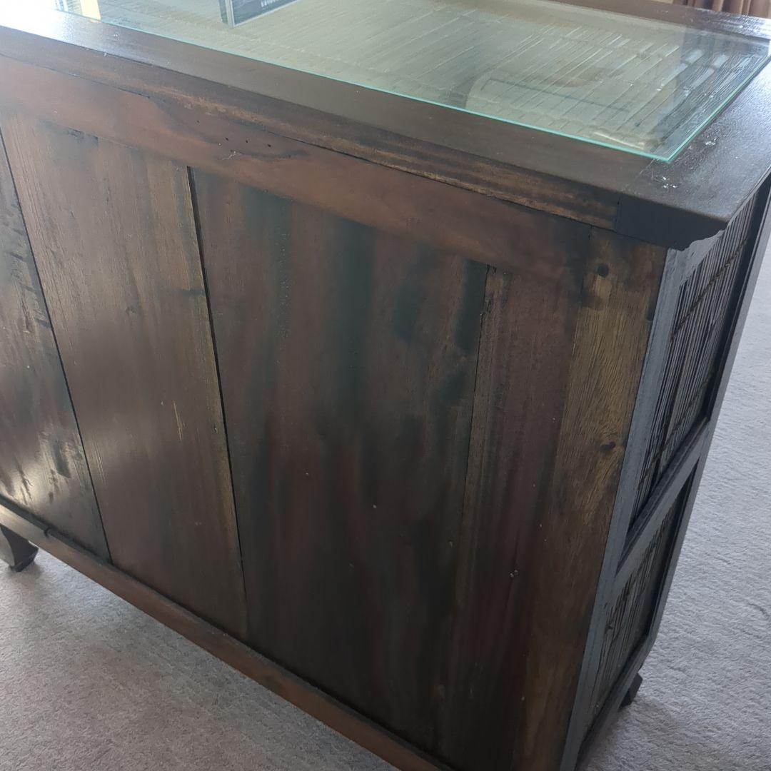 アンティーク　木製キャビネット ガラス天板付き(引き取りの方は9,000円)