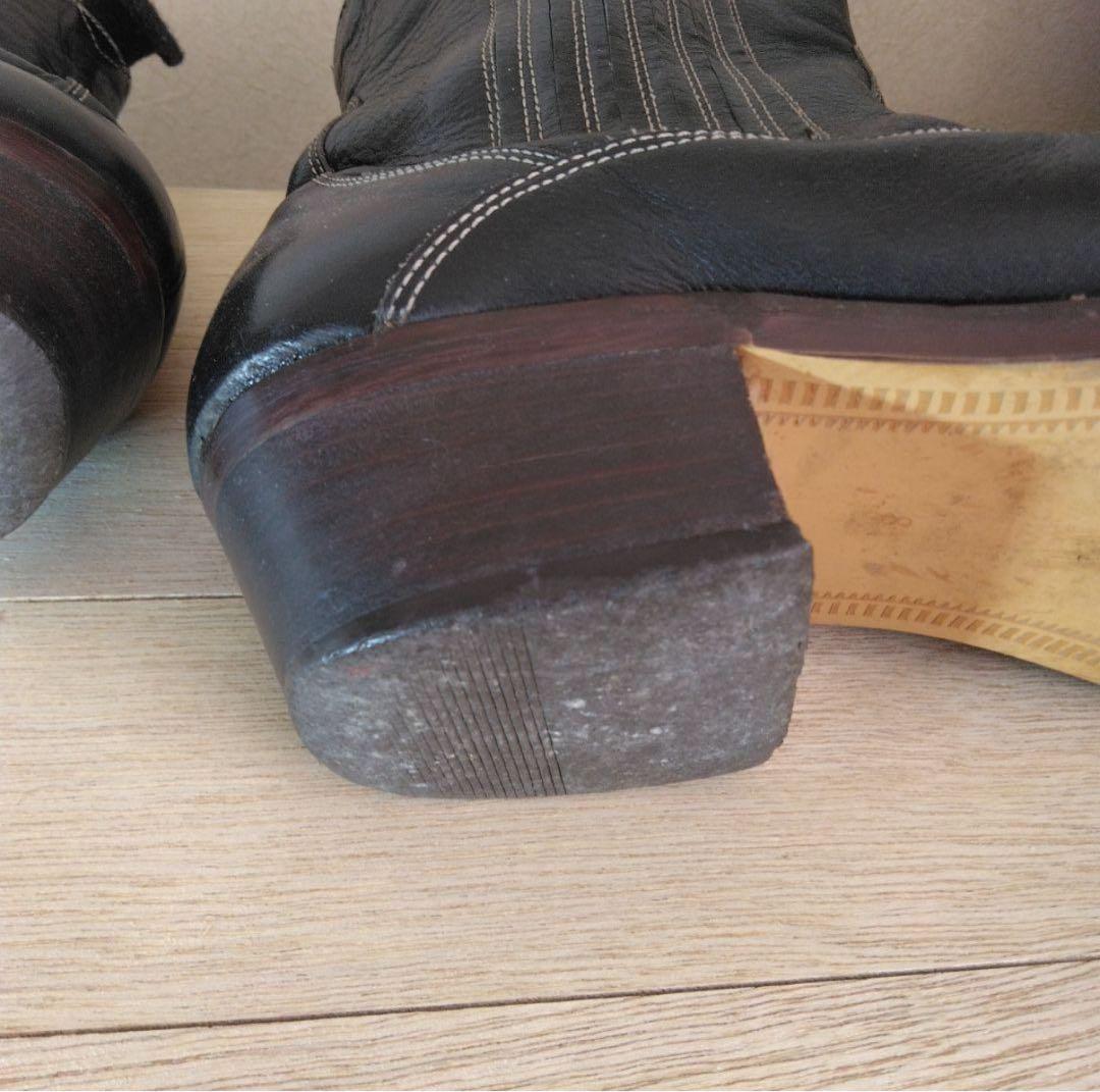 ブラック レザー ウエスタンブーツ 刺繍