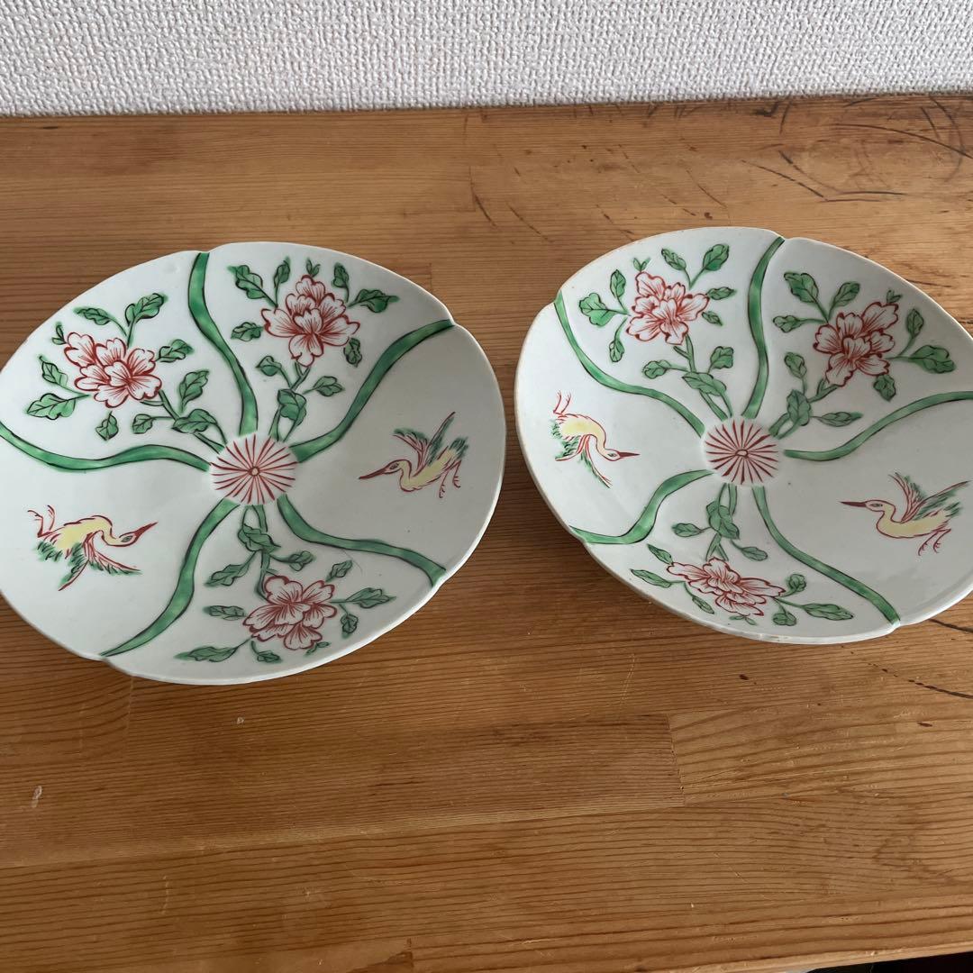 廣野俊彦　五彩花鳥絵輪花皿　南京色絵写　2客　定価33,000円