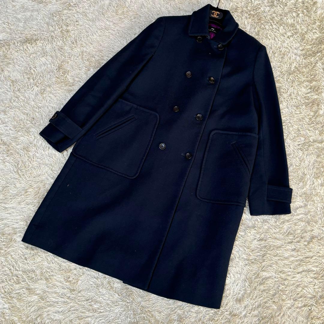 美品✨　ポールスミス　フード　ダブル　コート　ネイビー　大きいサイズ　42