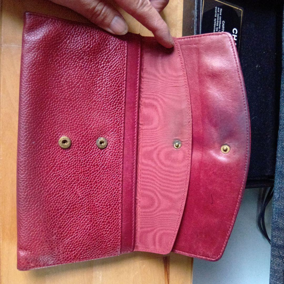 CHANEL レザー 長財布 レッド