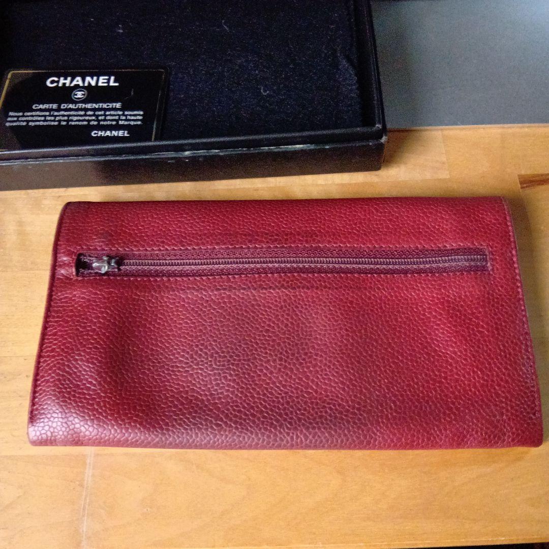 CHANEL レザー 長財布 レッド