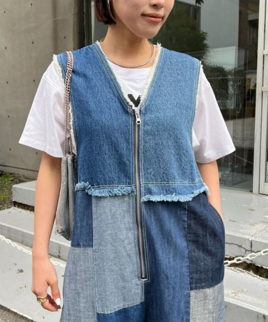 etsinta エシンタ デニムパッチワークオールインワン 新品未使用 ブルー