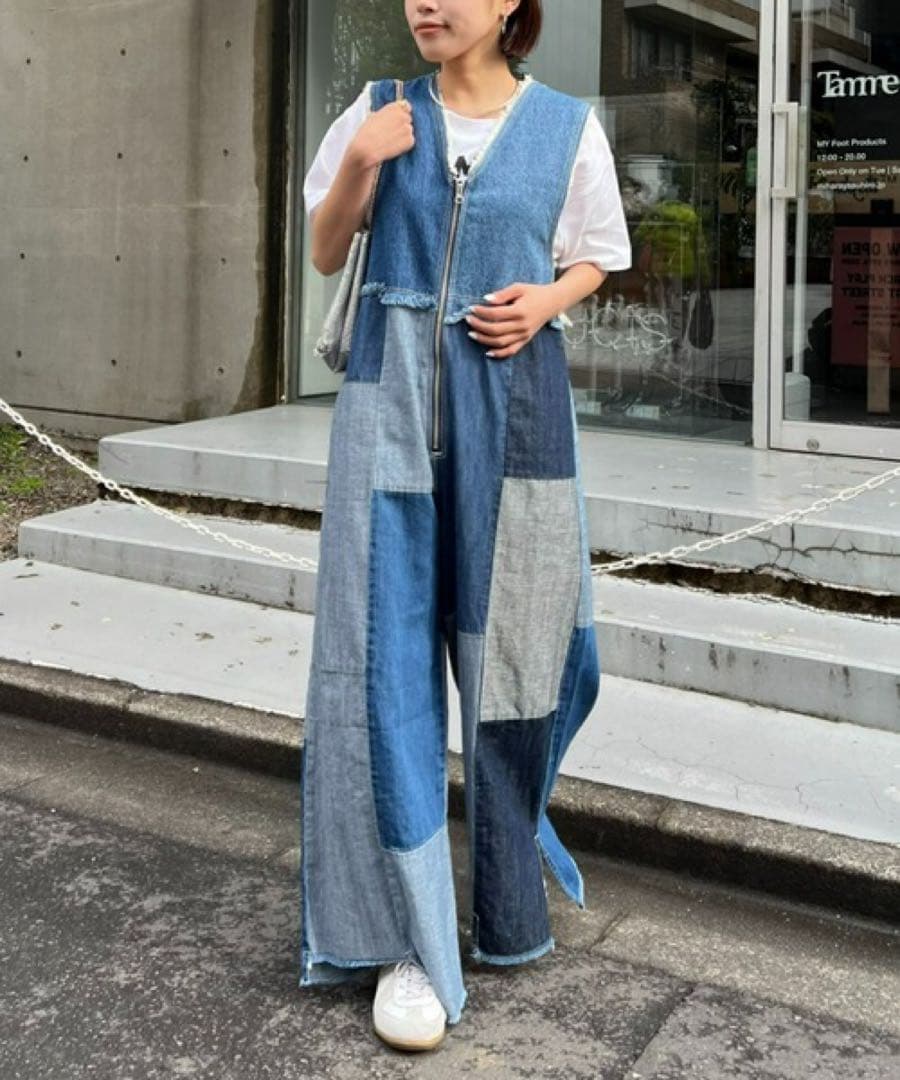 etsinta エシンタ デニムパッチワークオールインワン 新品未使用 ブルー