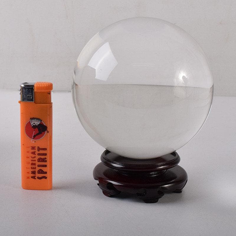 石英水晶体　阿字観本尊　寶玉　水晶玉　唐木台・仕覆付　共箱　C　8105