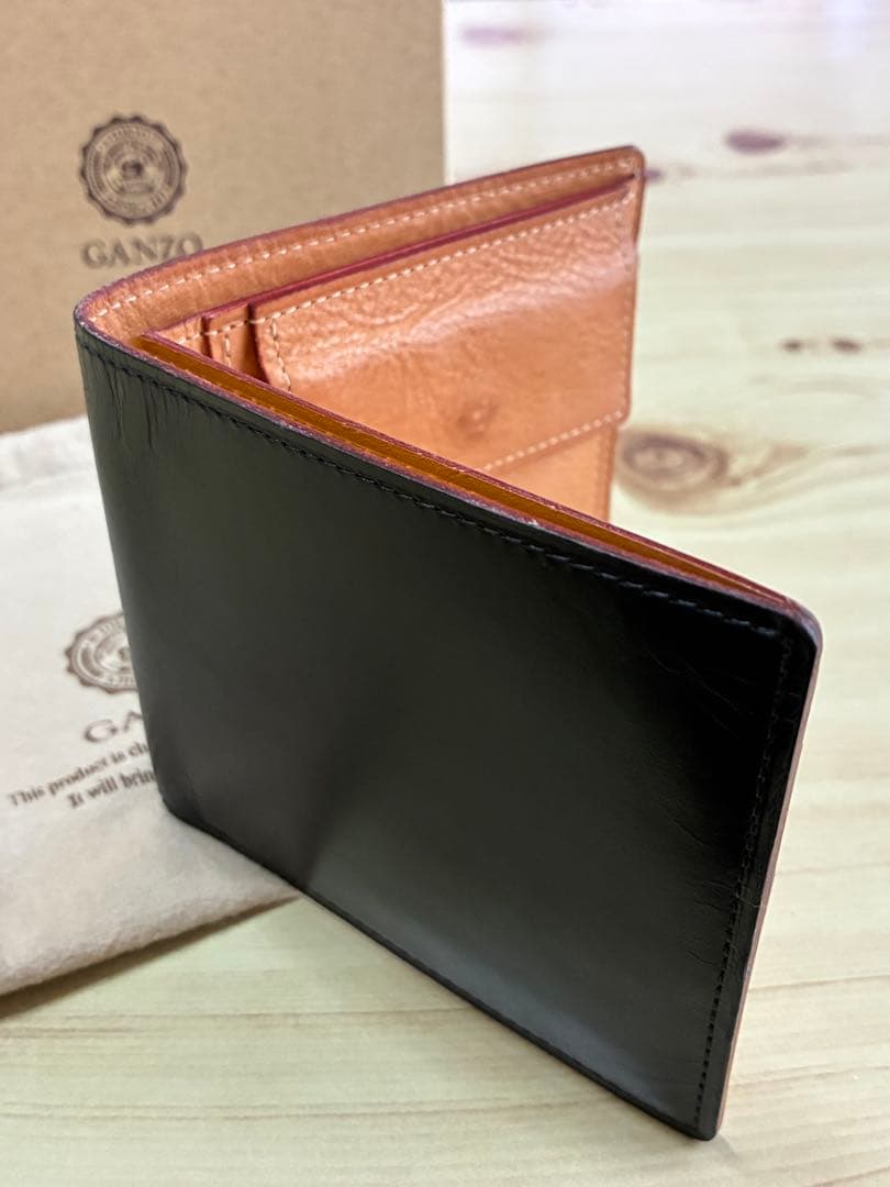GANZO シンブライドルレザー　ネイビー 二つ折り財布