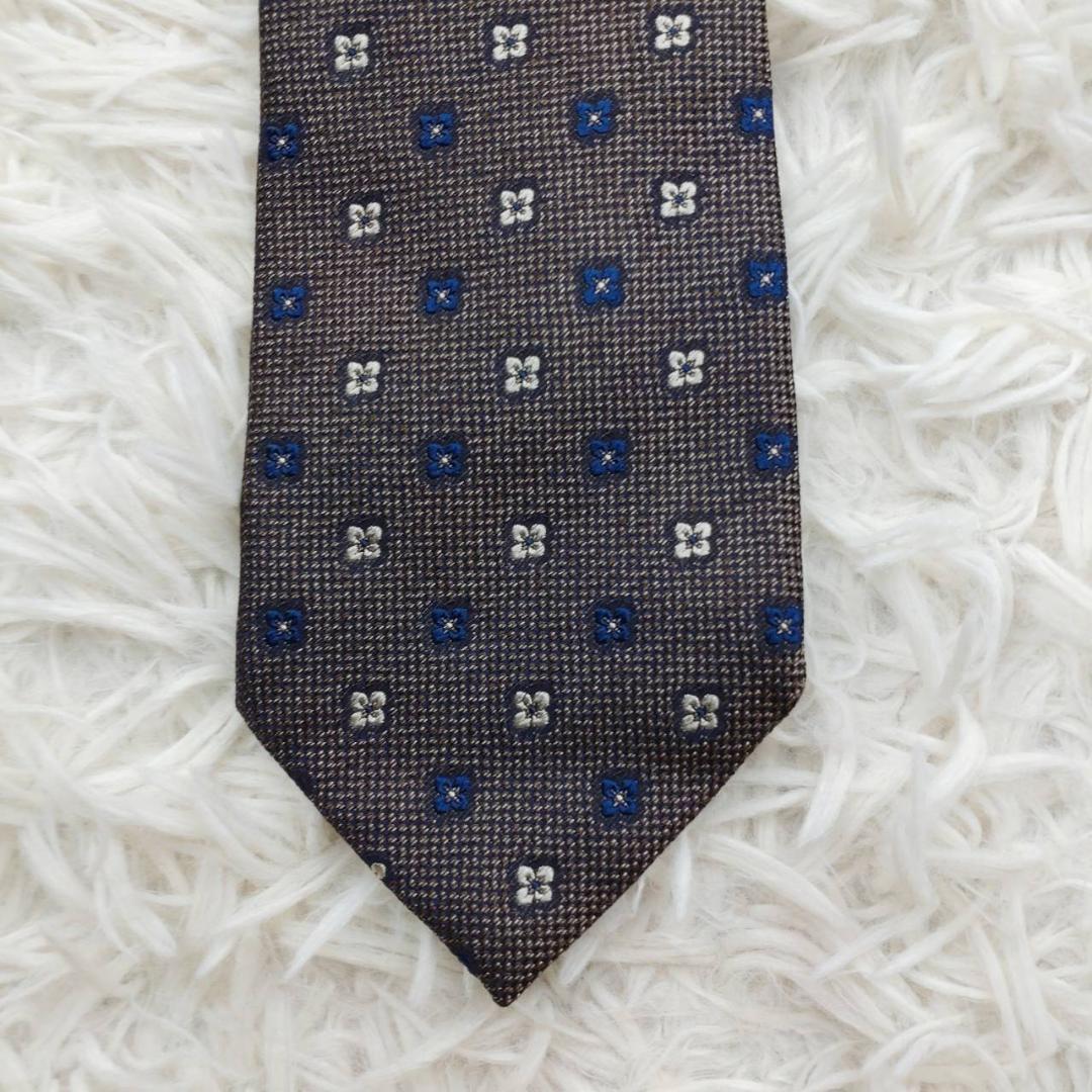 フランコバッシ 高級シルクネクタイ 総柄 ダークブラウン