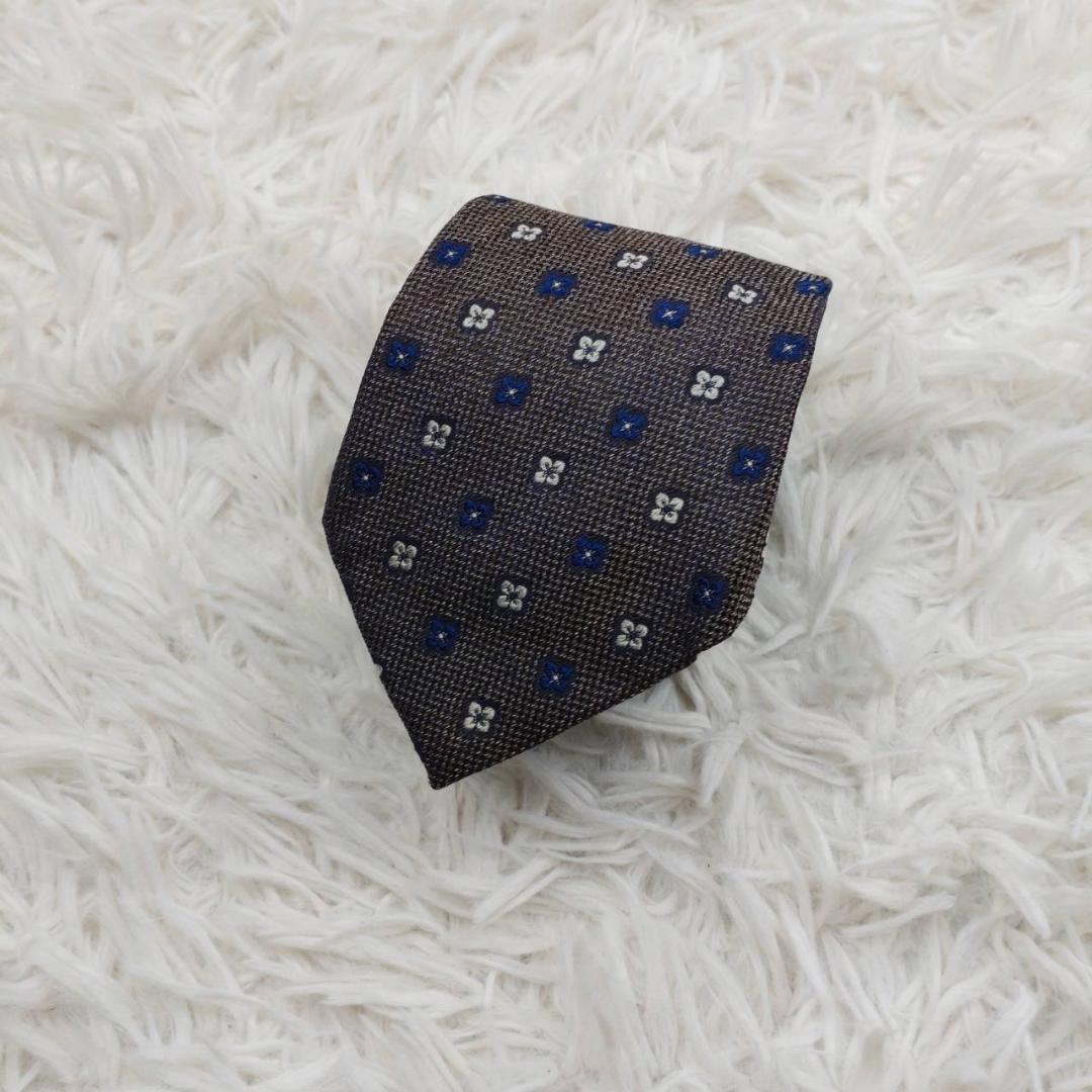 フランコバッシ 高級シルクネクタイ 総柄 ダークブラウン