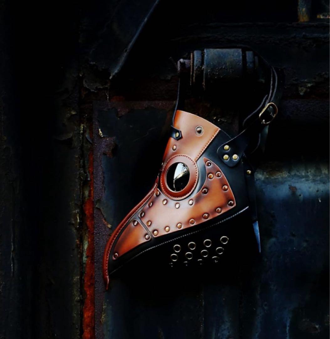 ペストマスク スチームパンク ゴシック レザーマスク ブラウン