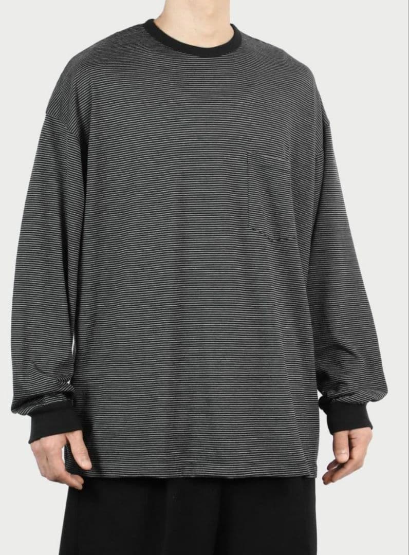 日本製 グラフペーパー ウール100% ボーダー ポケット 長袖 Tシャツ