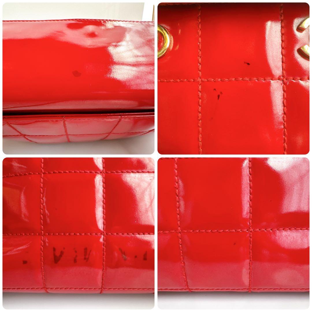 シャネル チョコバー チェーン トート ショルダー バッグ パテント エナメル