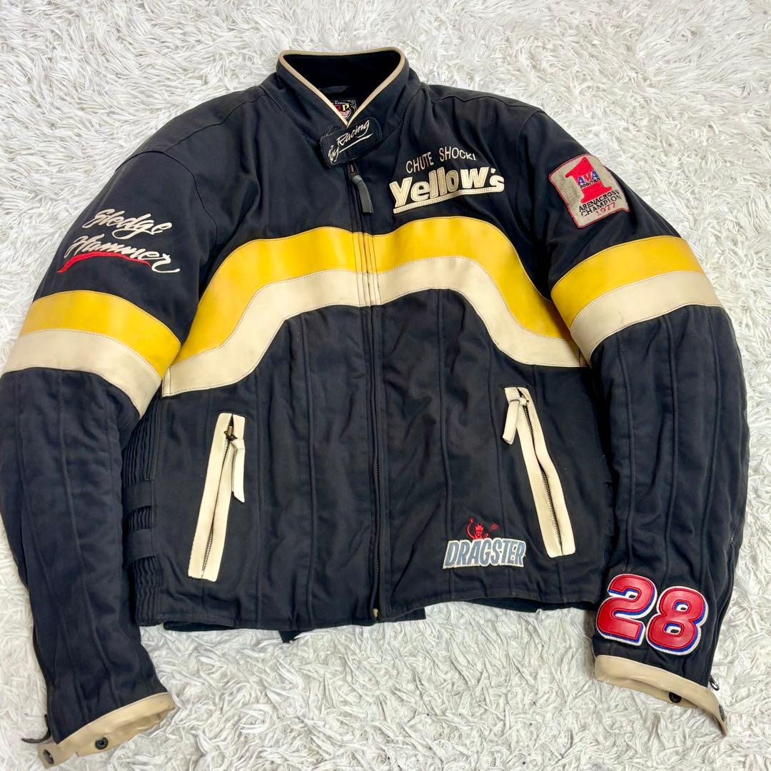 イエローコーン【LL】 中綿ナイロンバイクジャケット 刺繍 マルチカラー