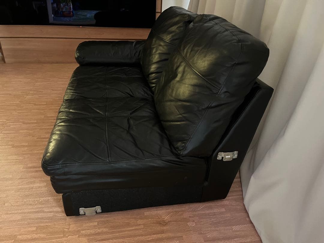 (胡ちょＯ〜ちゃん)ニトリ①本革 コーナーソファ Nステイツ 黒 左カウチ