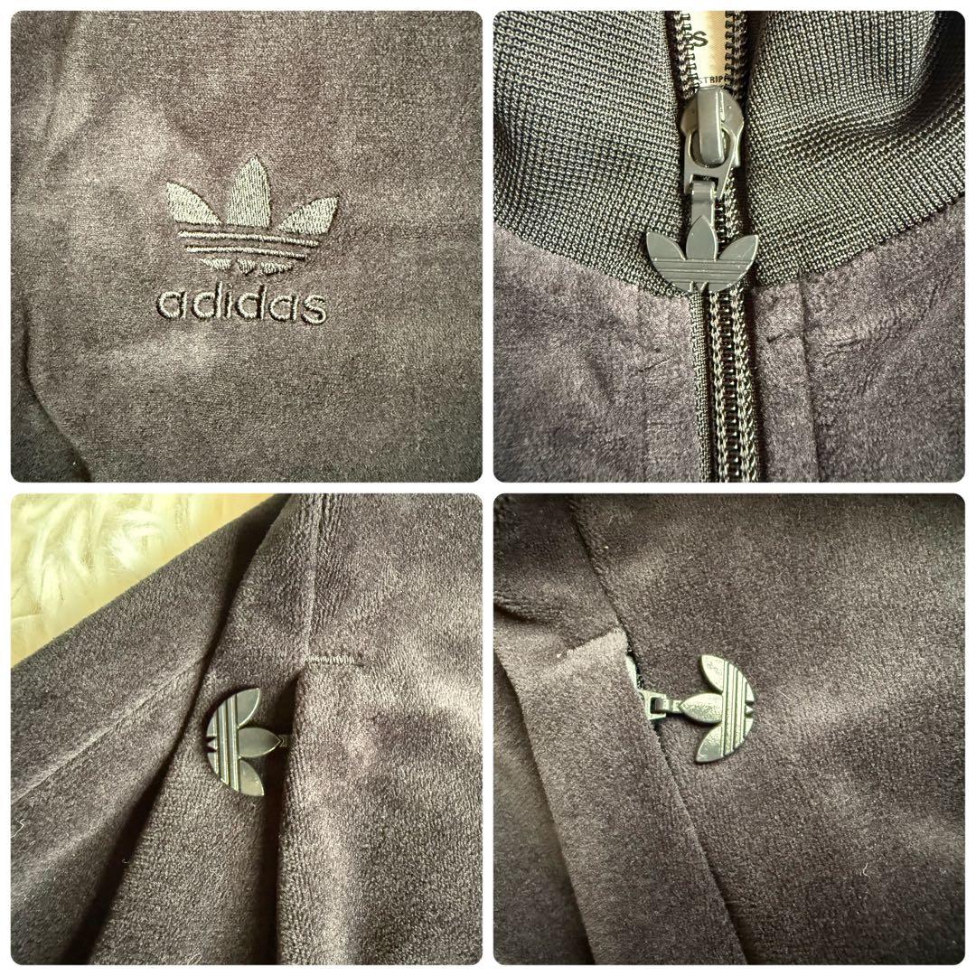 ✨adidas originals✨ベロアトラックジャケット 黒 デカロゴ刺繍