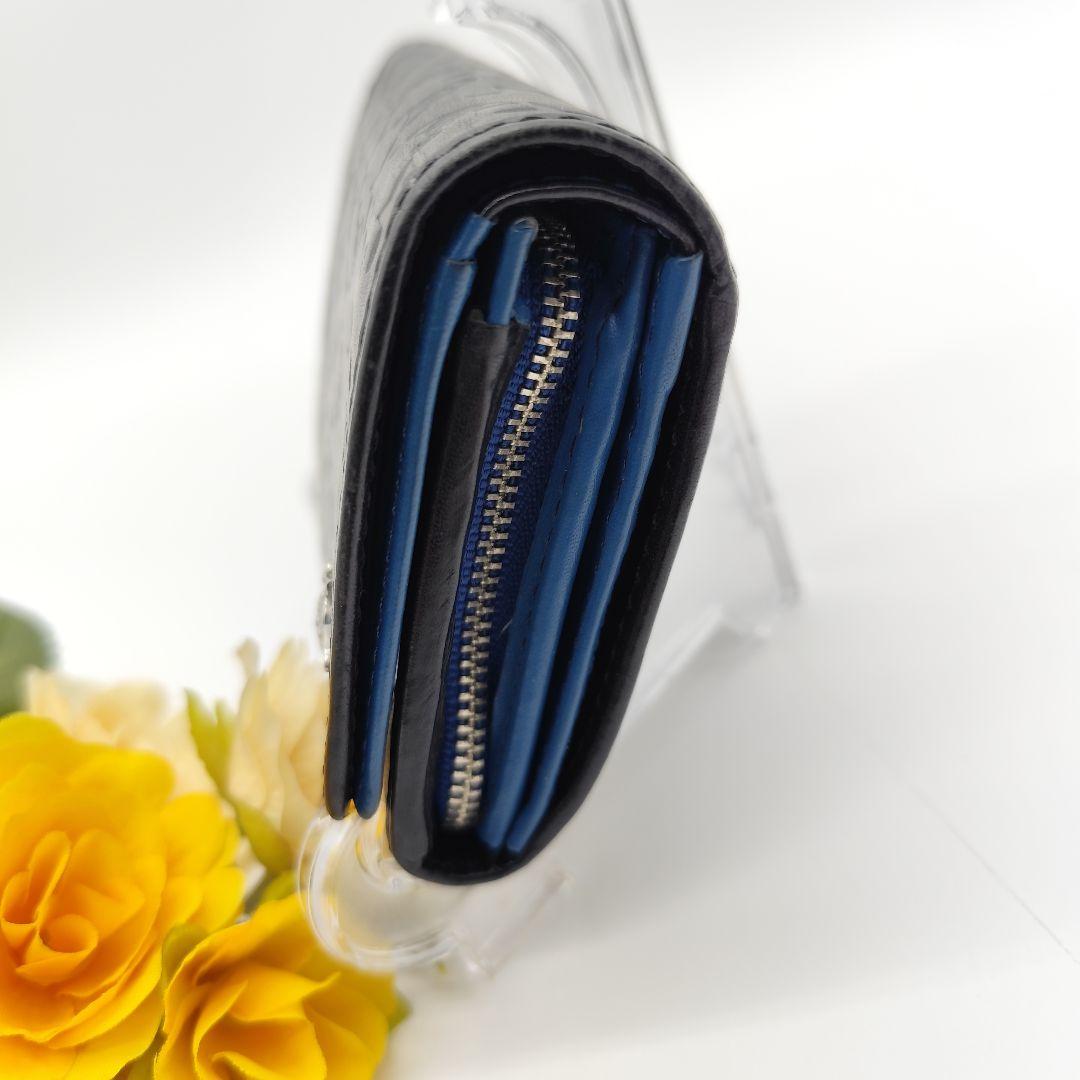 Vivienne Westwood 二つ折り財布 オーブ 型押し 黒 ブルー