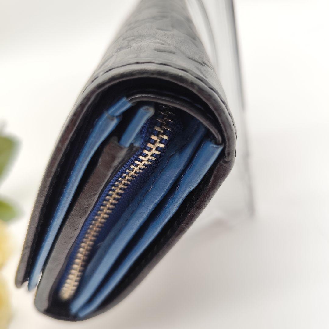 Vivienne Westwood 二つ折り財布 オーブ 型押し 黒 ブルー