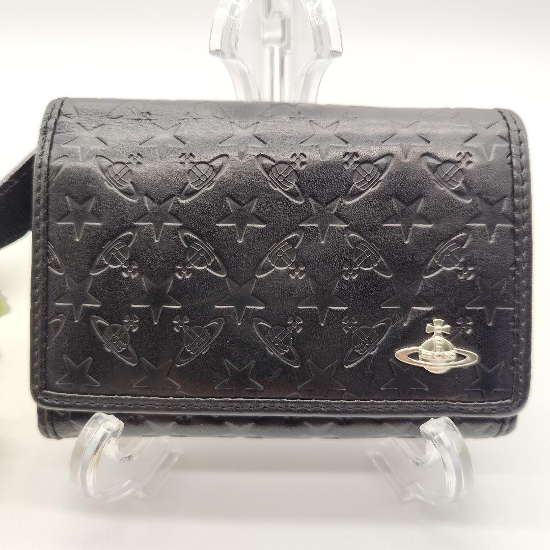 Vivienne Westwood 二つ折り財布 オーブ 型押し 黒 ブルー