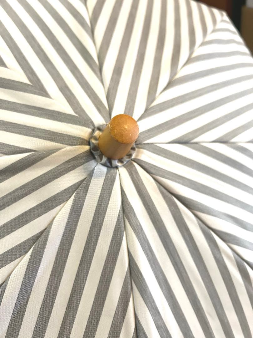 サンバリア100 日傘 2段折 フリル ストライプ グレー