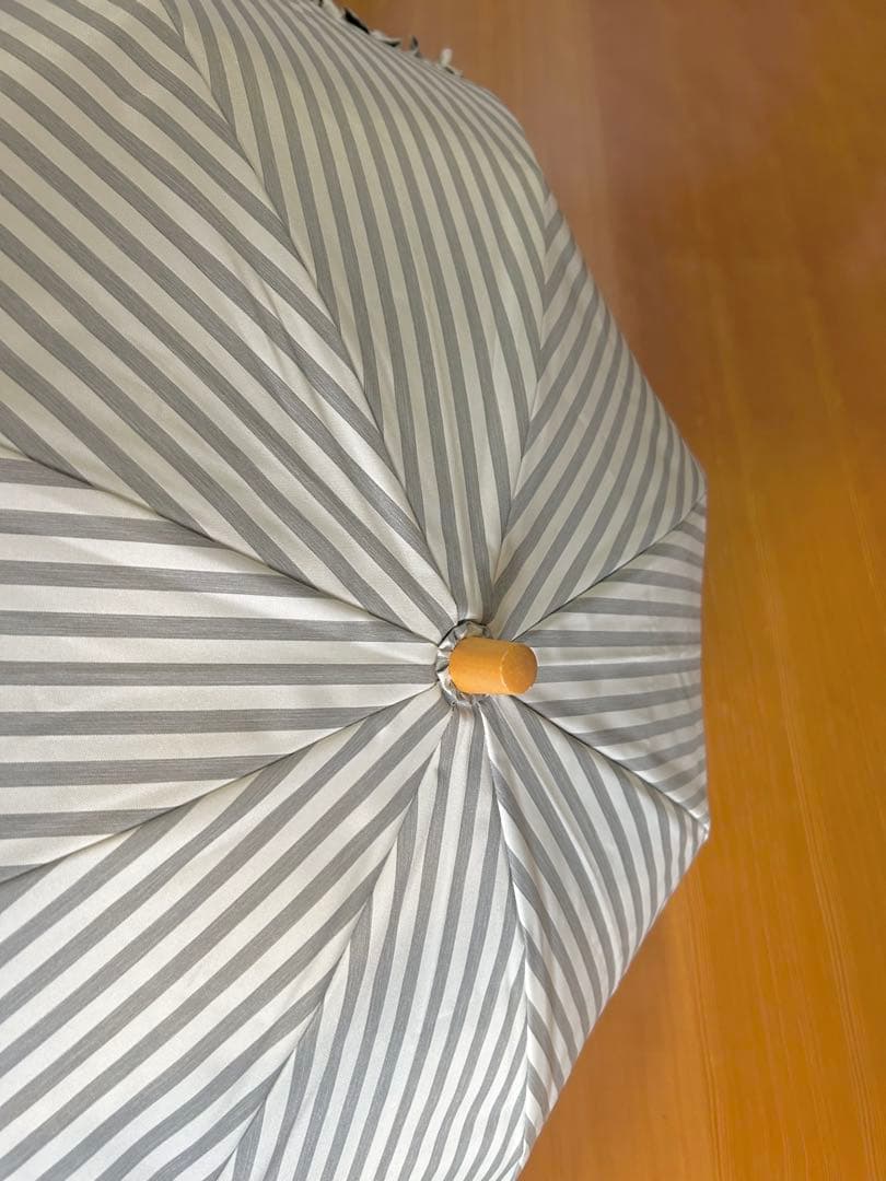 サンバリア100 日傘 2段折 フリル ストライプ グレー