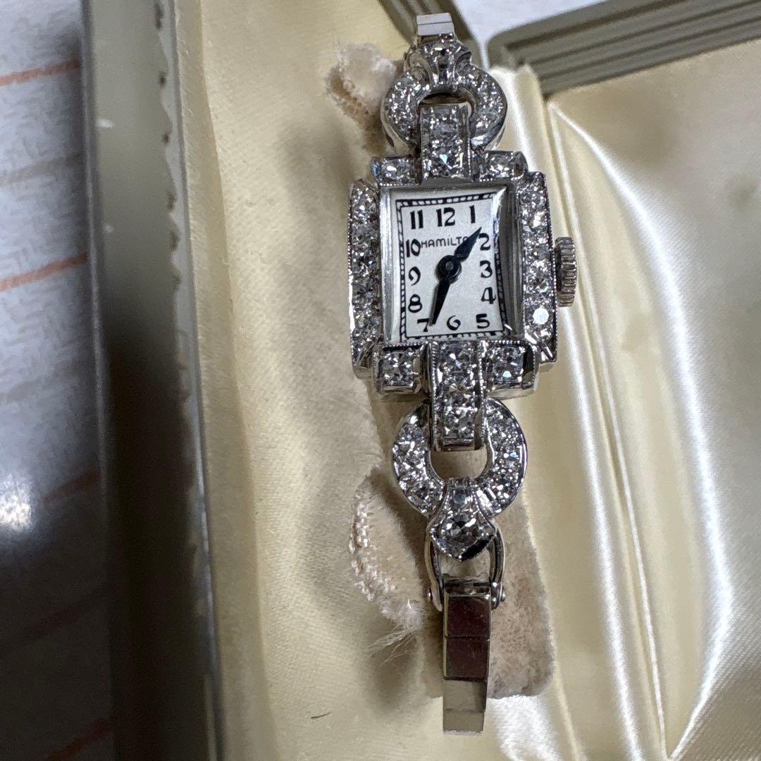 】ハミルトン レディース アンティーク ダイヤモンド 金無垢 プラチナ