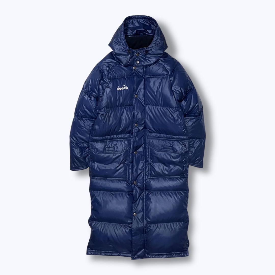 ディアドラ DIADORA ダウンコート ロング丈 L 紺 肉厚 ベンチコート