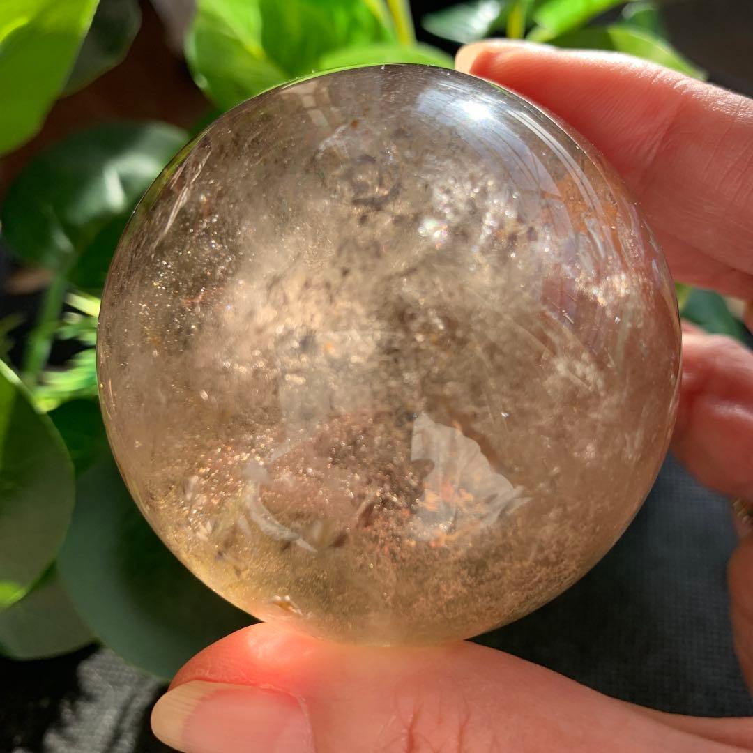 レア！ゼウスストーン　ゴールデンヒーラ−共生スフィア　虹有り　天然石置物　丸玉