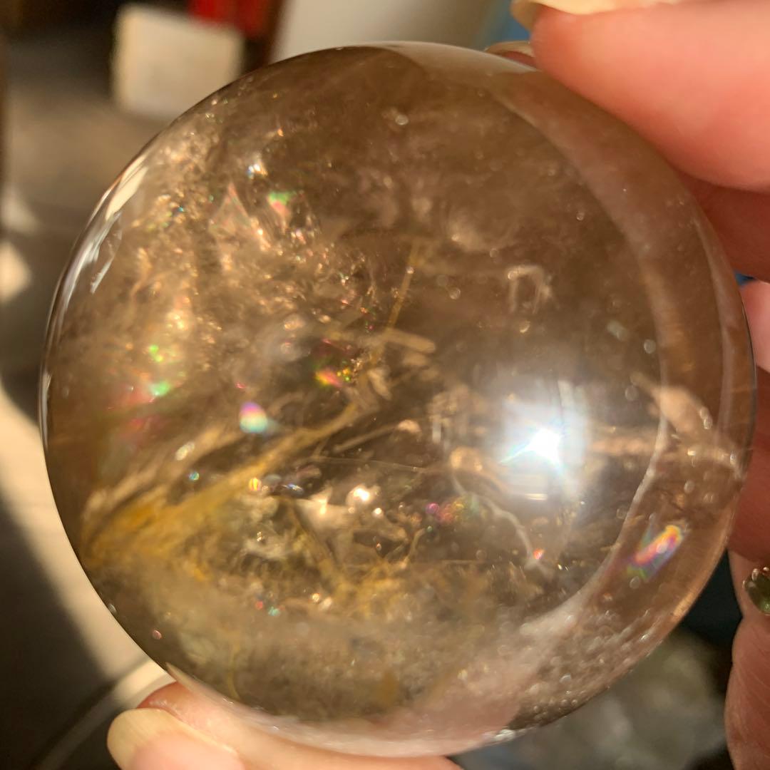 レア！ゼウスストーン　ゴールデンヒーラ−共生スフィア　虹有り　天然石置物　丸玉