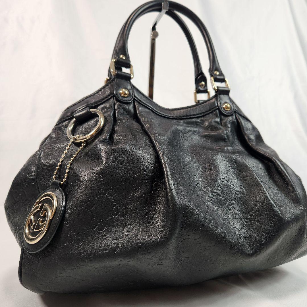 GUCCI トートバッグ 肩掛け スーキー GG柄 シマレザー A4可 ブラック