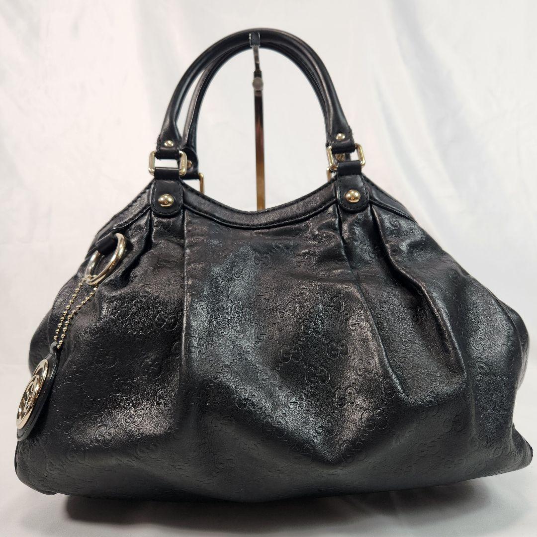 GUCCI トートバッグ 肩掛け スーキー GG柄 シマレザー A4可 ブラック
