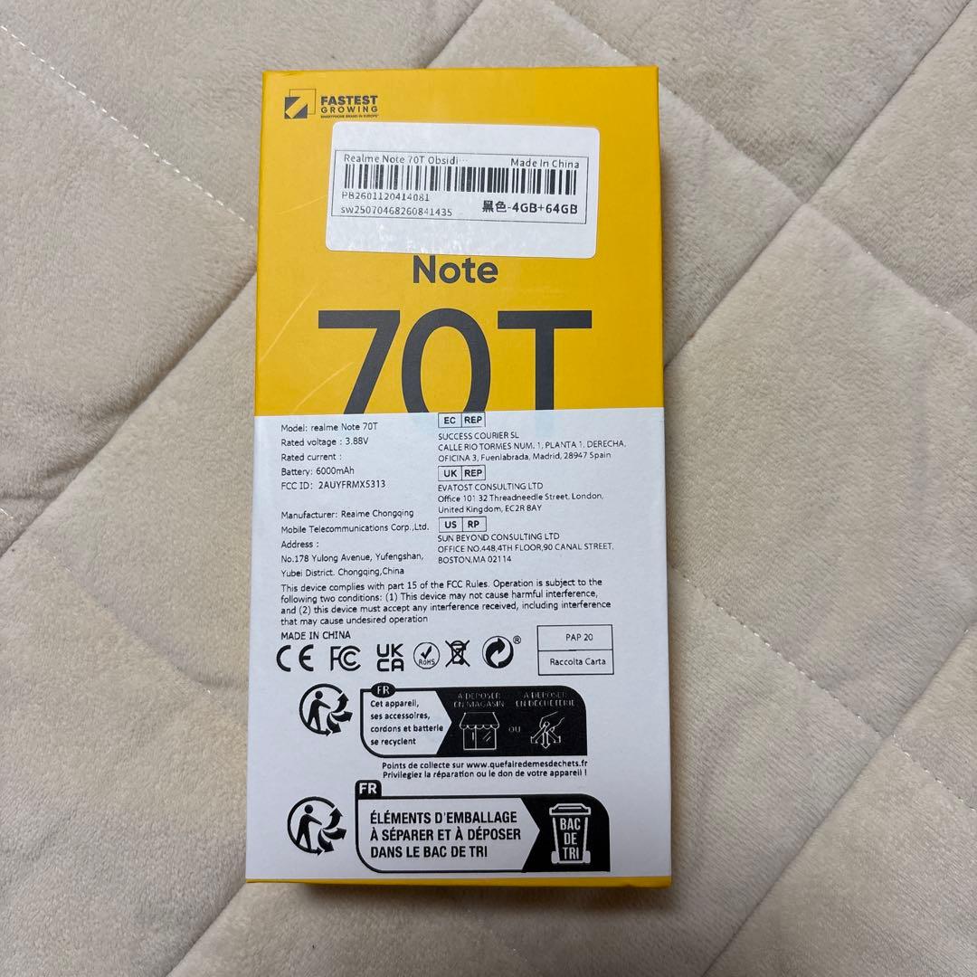 スマートフォン本体 realme Note 70T 4GB/64GB
