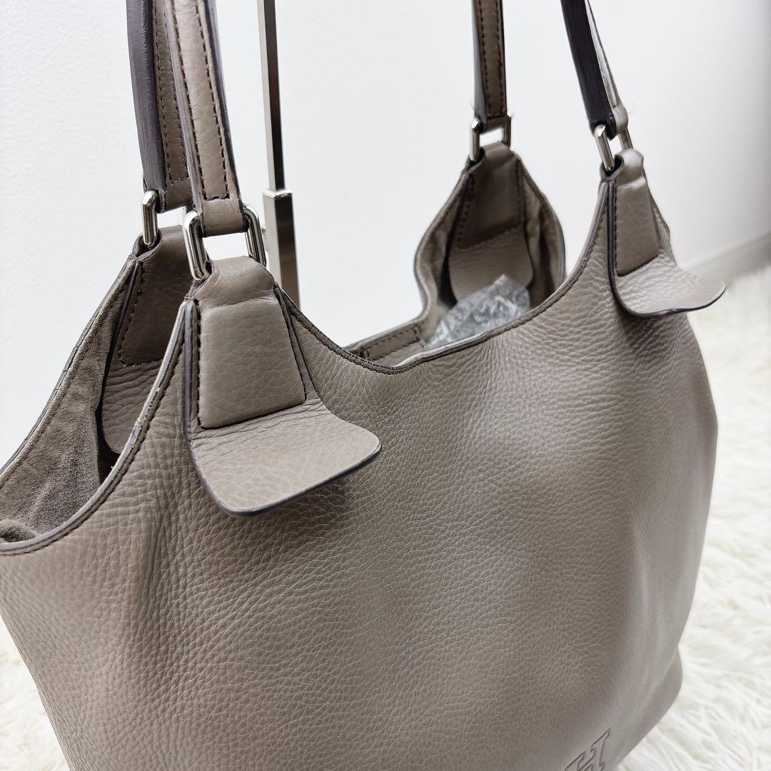 美品✨HIROFU ヒロフ レザー肩掛けバッグ グレーベージュ 保存袋付
