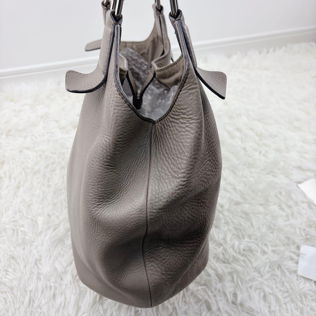 美品✨HIROFU ヒロフ レザー肩掛けバッグ グレーベージュ 保存袋付