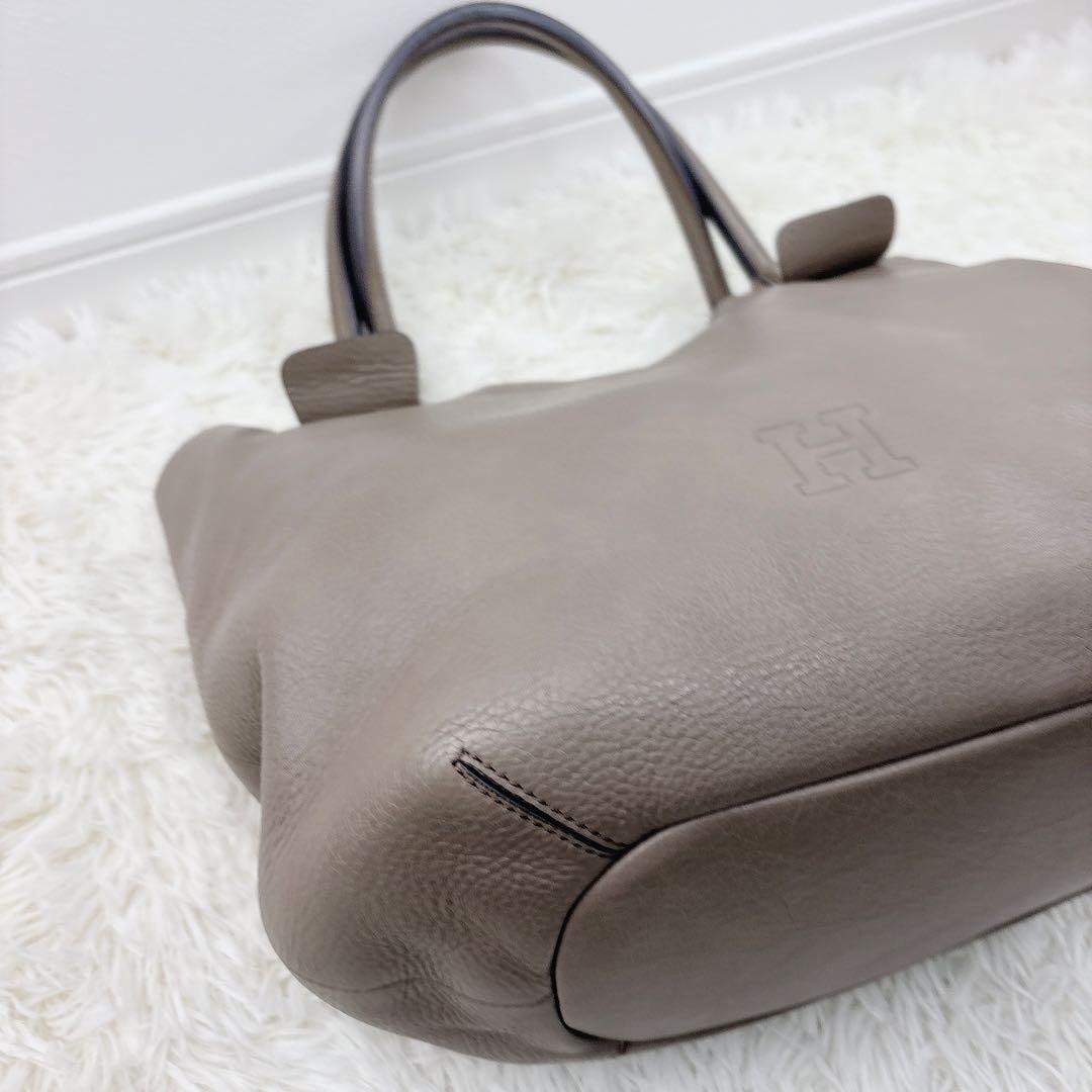 美品✨HIROFU ヒロフ レザー肩掛けバッグ グレーベージュ 保存袋付