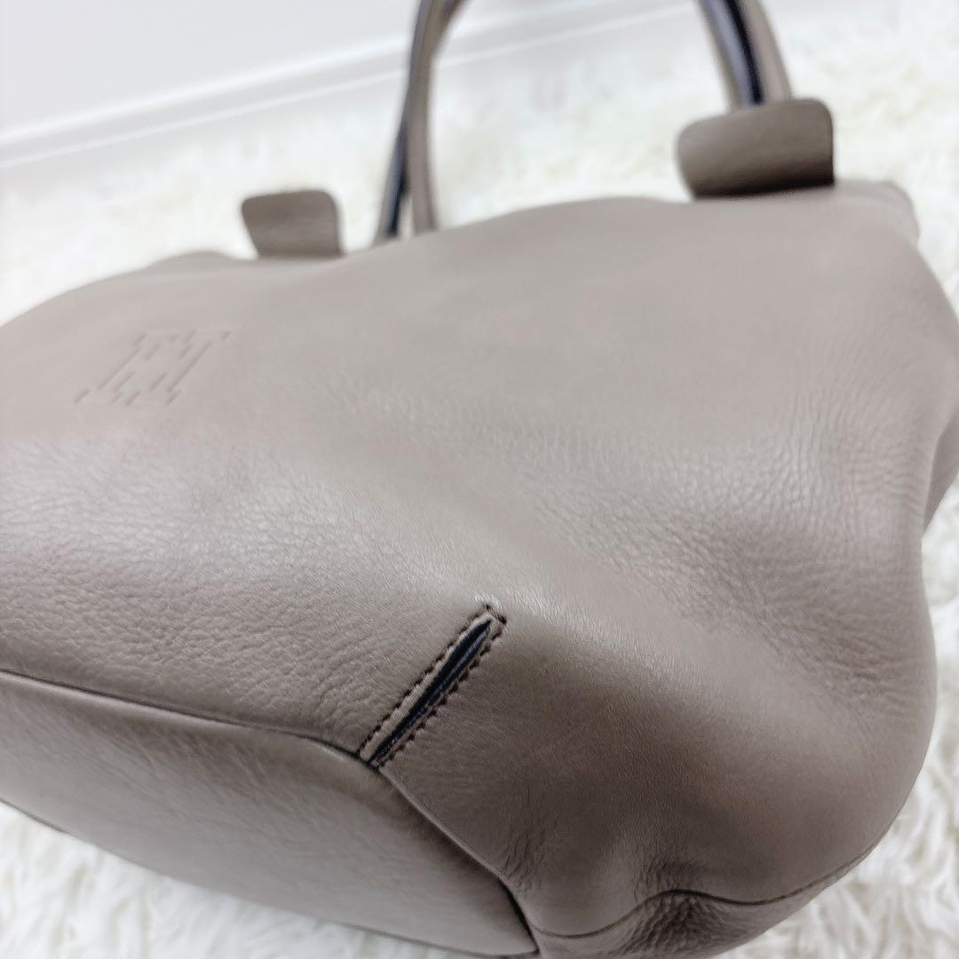 美品✨HIROFU ヒロフ レザー肩掛けバッグ グレーベージュ 保存袋付