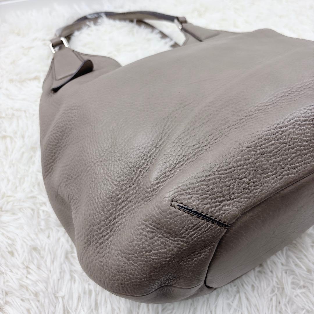 美品✨HIROFU ヒロフ レザー肩掛けバッグ グレーベージュ 保存袋付