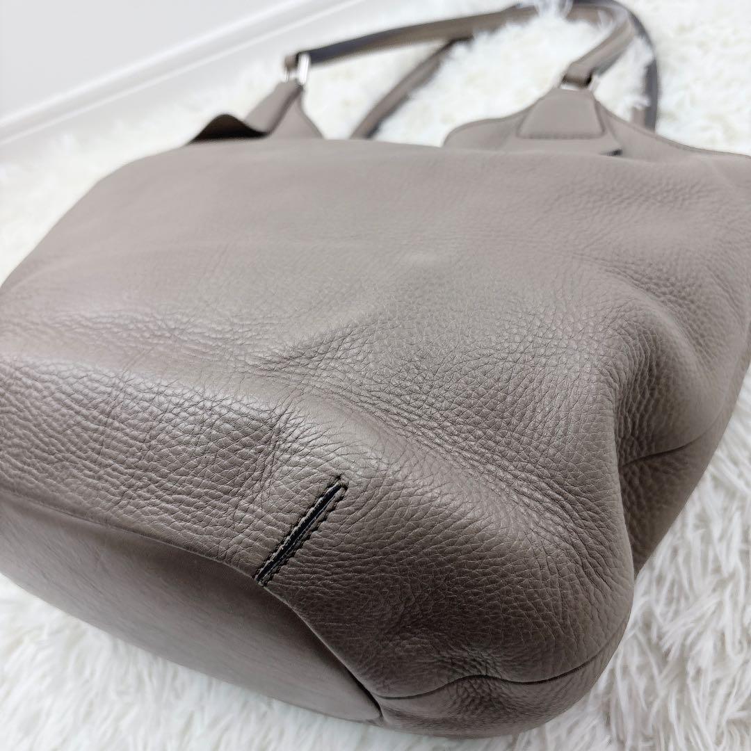 美品✨HIROFU ヒロフ レザー肩掛けバッグ グレーベージュ 保存袋付