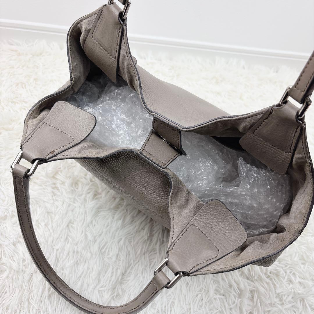 美品✨HIROFU ヒロフ レザー肩掛けバッグ グレーベージュ 保存袋付