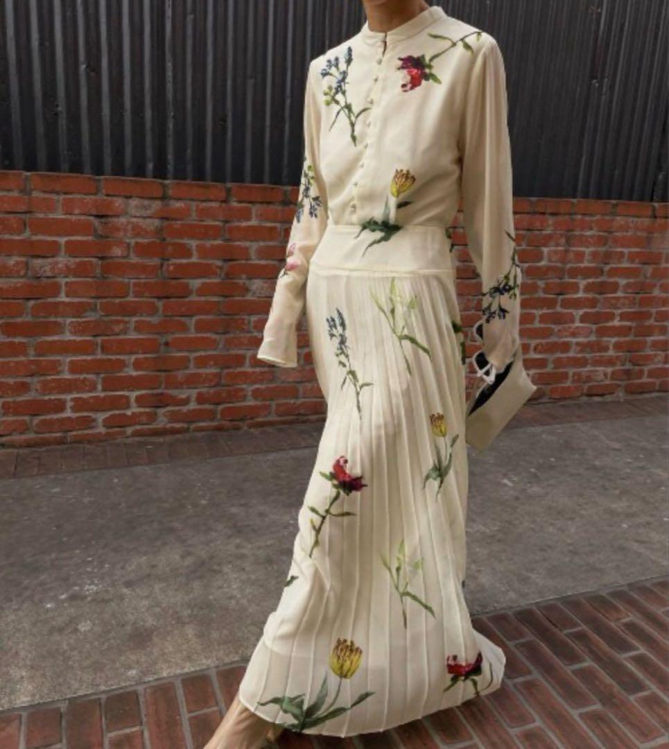 nn様AMERI 花柄プリント ロングスリーブワンピース