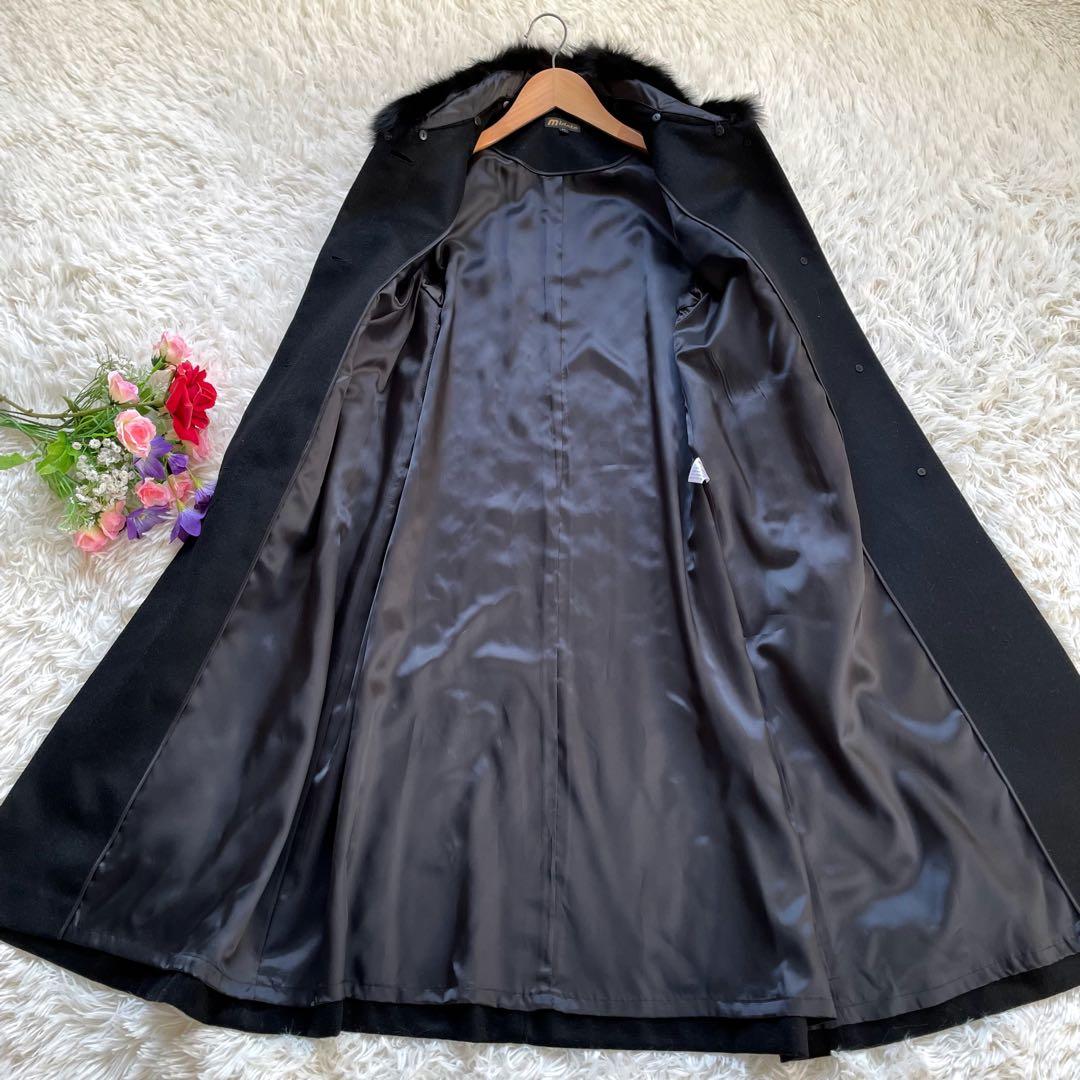 新品未使用カシミヤ100%ファーブルーフォックスブラックロングコート11号