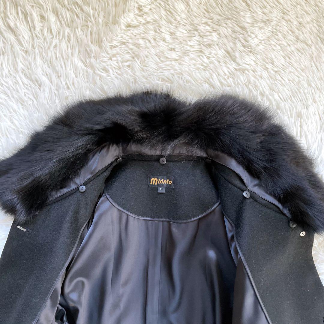 新品未使用カシミヤ100%ファーブルーフォックスブラックロングコート11号