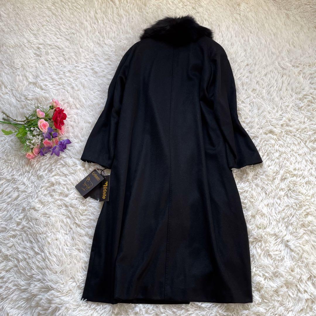 新品未使用カシミヤ100%ファーブルーフォックスブラックロングコート11号