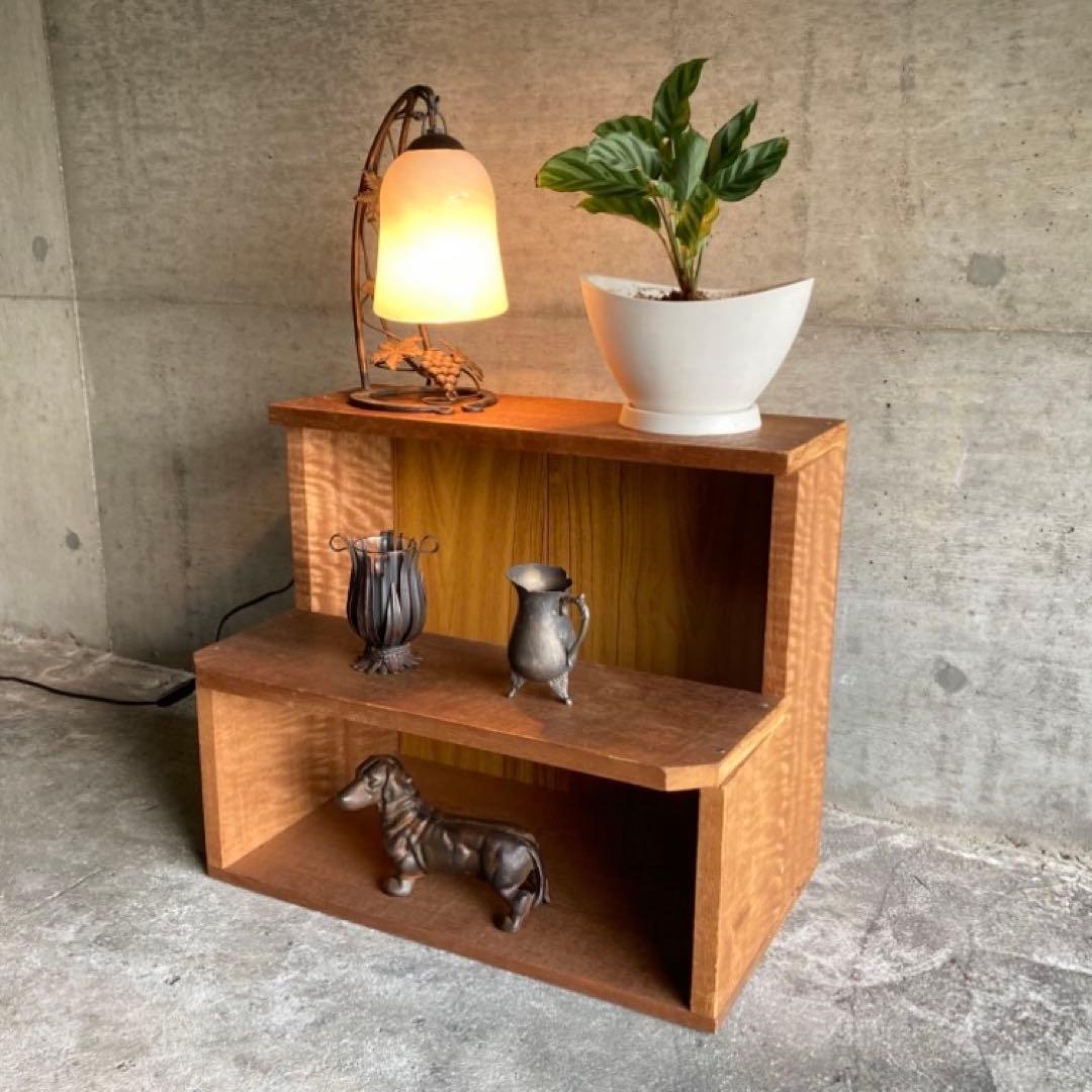 木製 ラック キャビネット 飾り棚 置物台 花台 踏み台 2段 シャビー レトロ