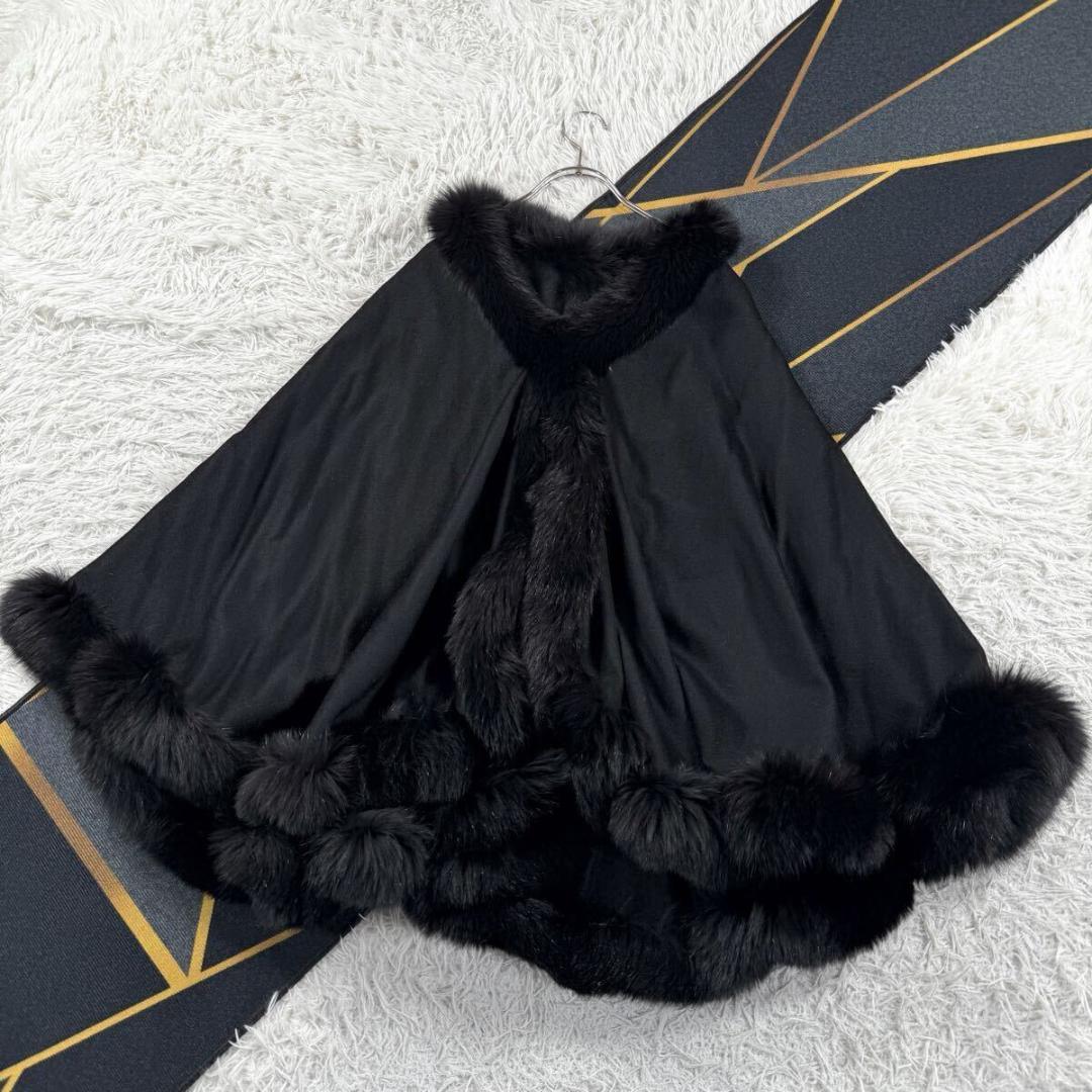 フォックスファー ピュアカシミヤ100 ポンチョ コート XL相当 AA063