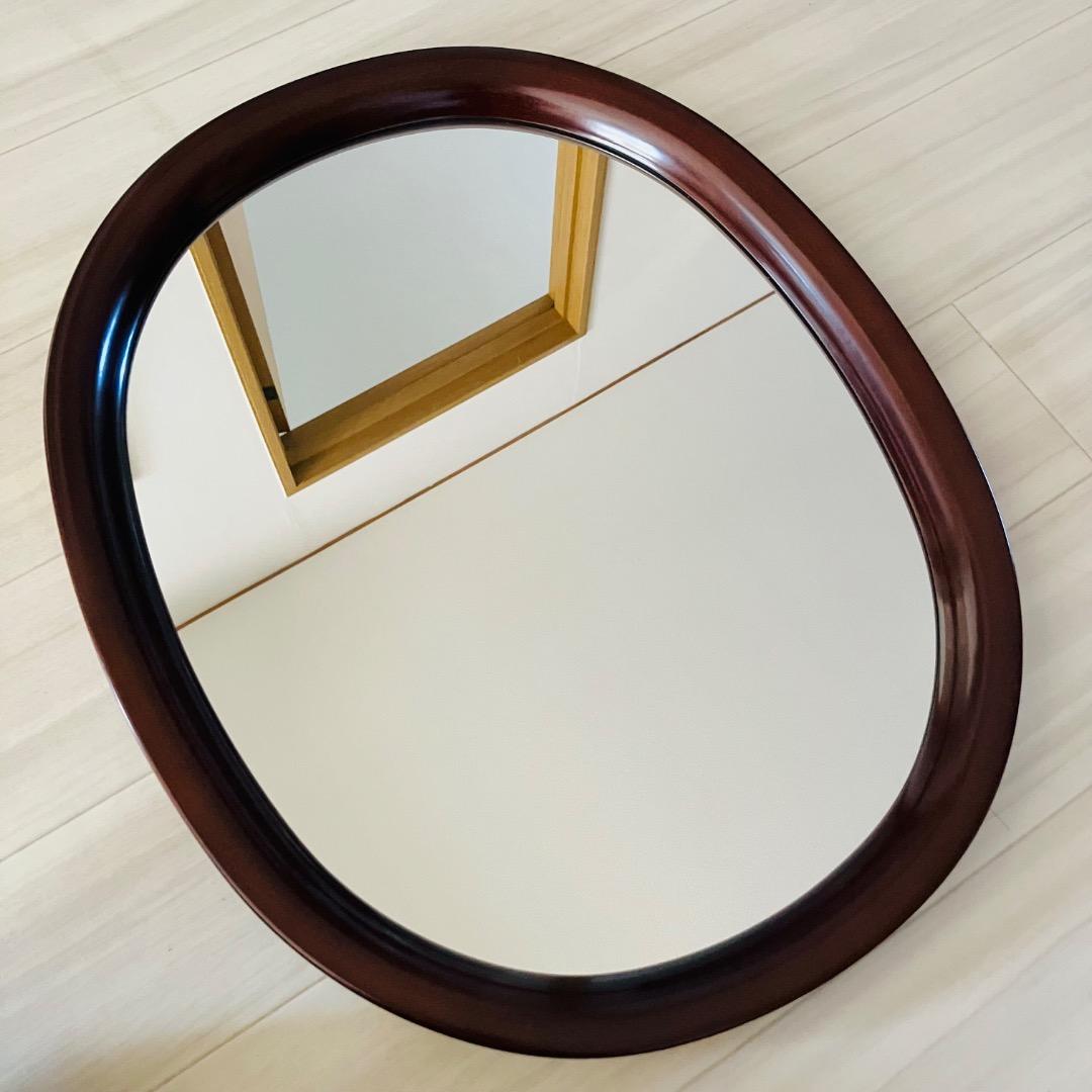 【美品】壁掛け鏡 柳宗理 秋田木工 曲木鏡 小判 小 古代色 ジャパニーズモダン