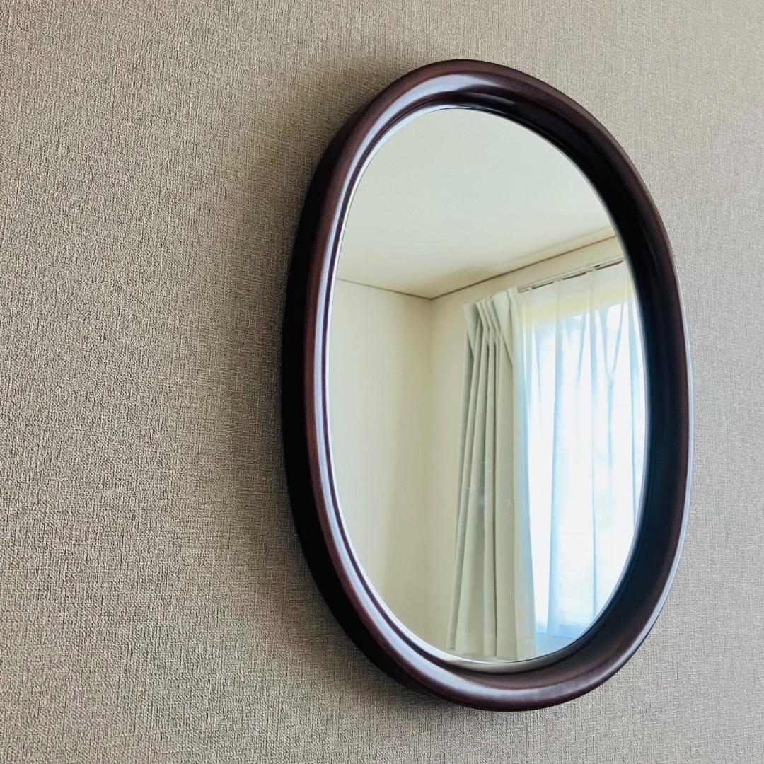【美品】壁掛け鏡 柳宗理 秋田木工 曲木鏡 小判 小 古代色 ジャパニーズモダン