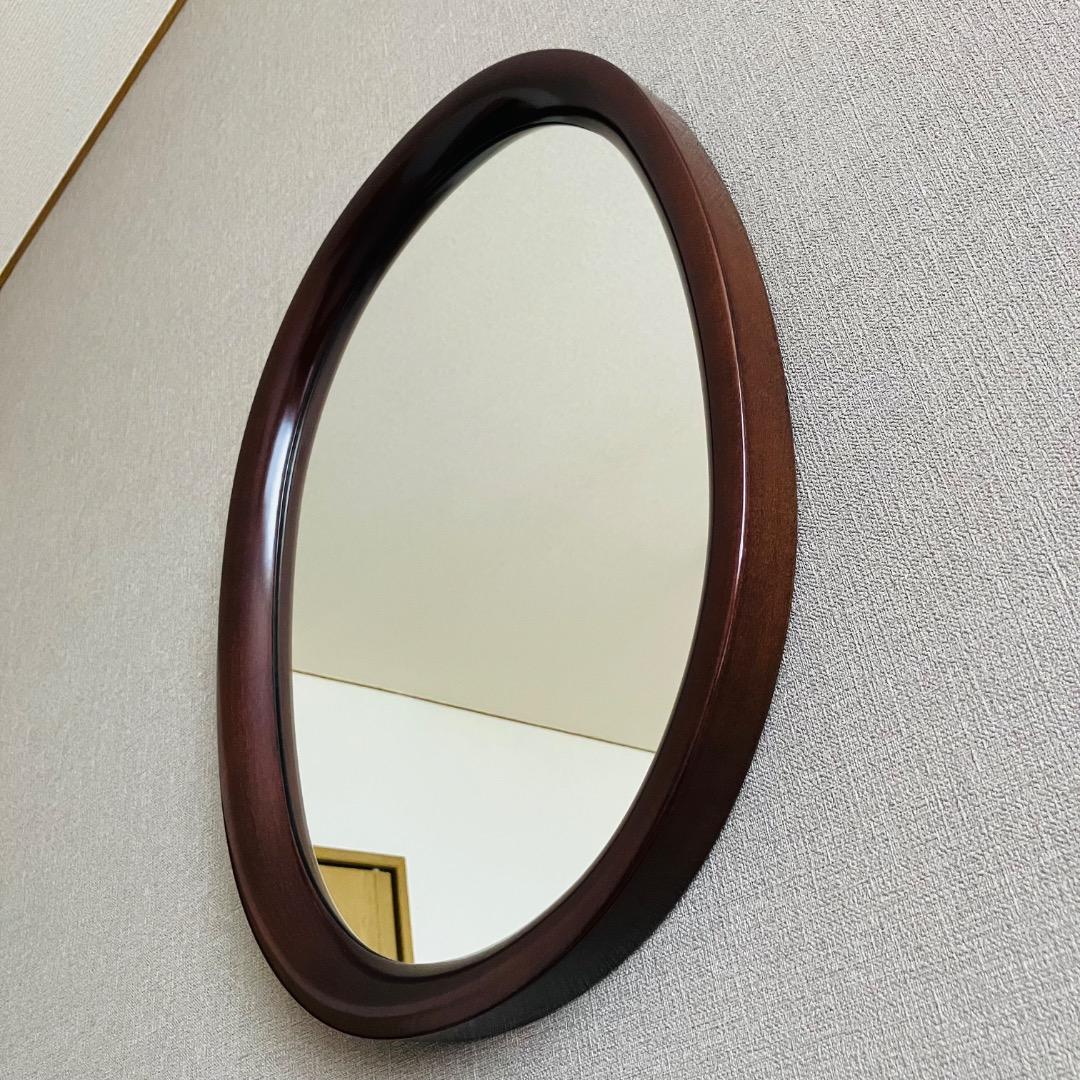 【美品】壁掛け鏡 柳宗理 秋田木工 曲木鏡 小判 小 古代色 ジャパニーズモダン