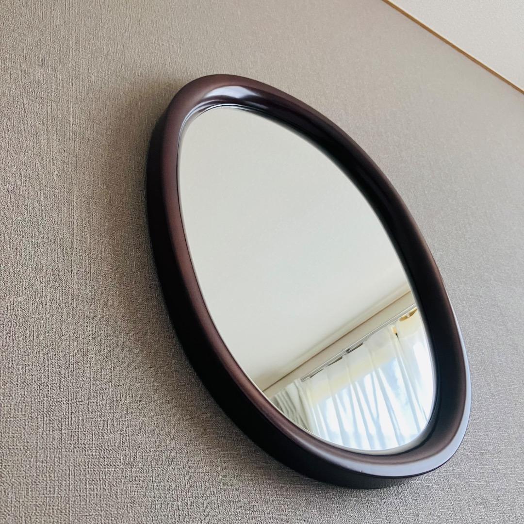 【美品】壁掛け鏡 柳宗理 秋田木工 曲木鏡 小判 小 古代色 ジャパニーズモダン