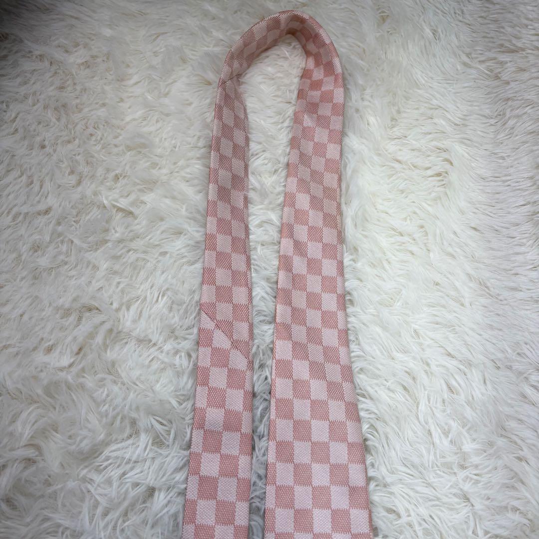 美品 ルイヴィトン ダミエ 現行 シルク ネクタイ ピンク