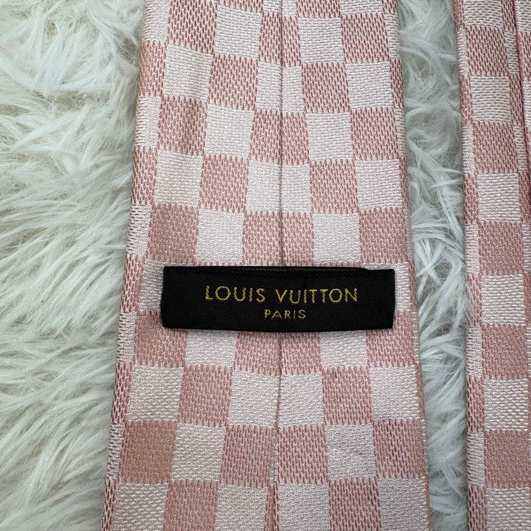 美品 ルイヴィトン ダミエ 現行 シルク ネクタイ ピンク